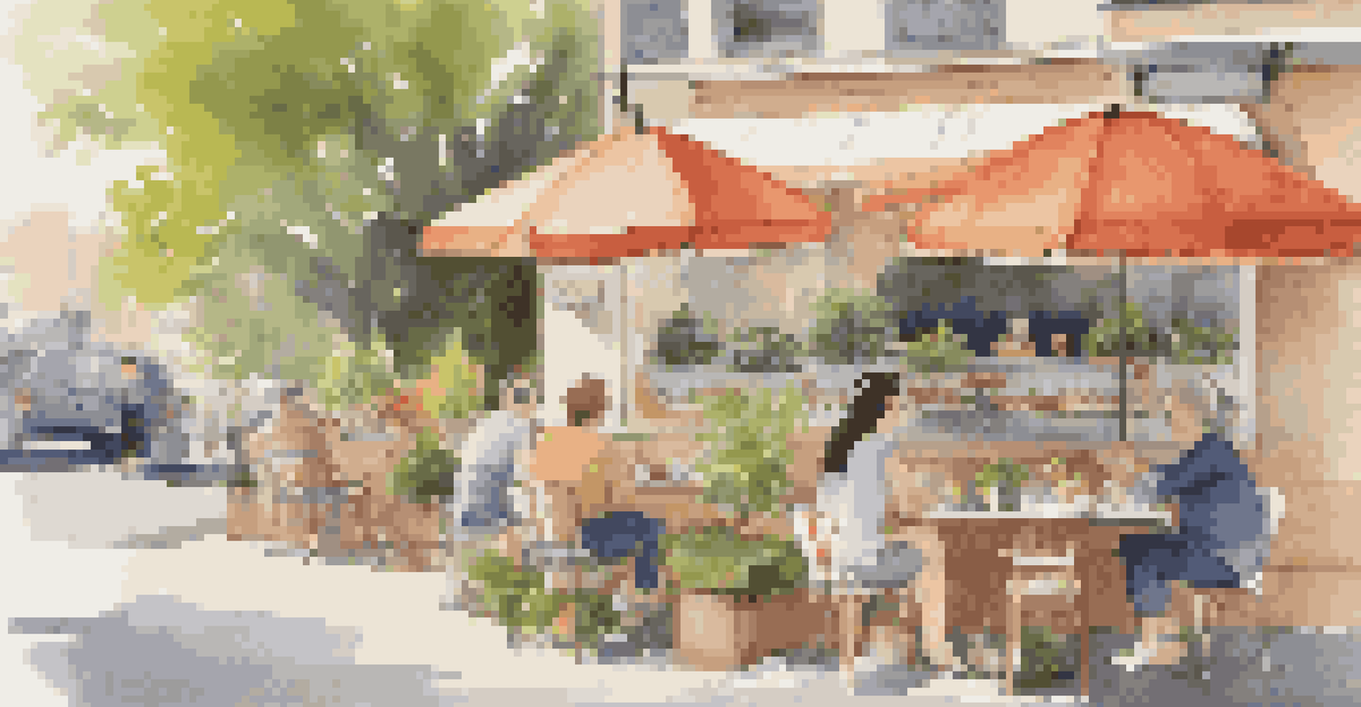 A charming outdoor café with pet-friendly seating and dogs enjoying their time with owners.