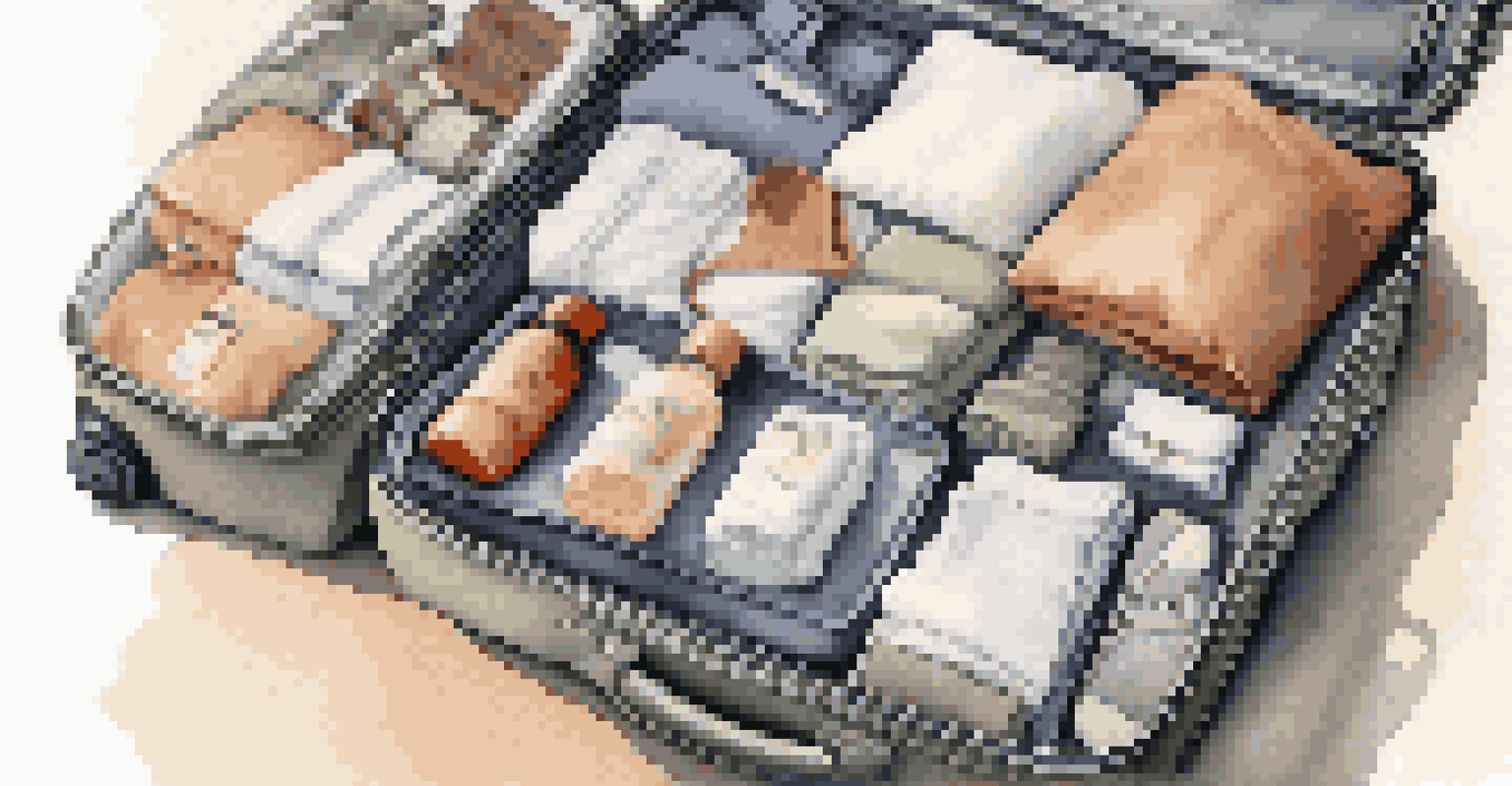 A neatly packed suitcase showcasing rolled clothes, travel-sized toiletries, and packing cubes in an organized manner.