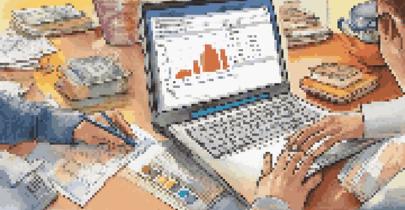 Close-up of hands planning a family reunion budget with a laptop, pens, and papers, showcasing collaboration.
