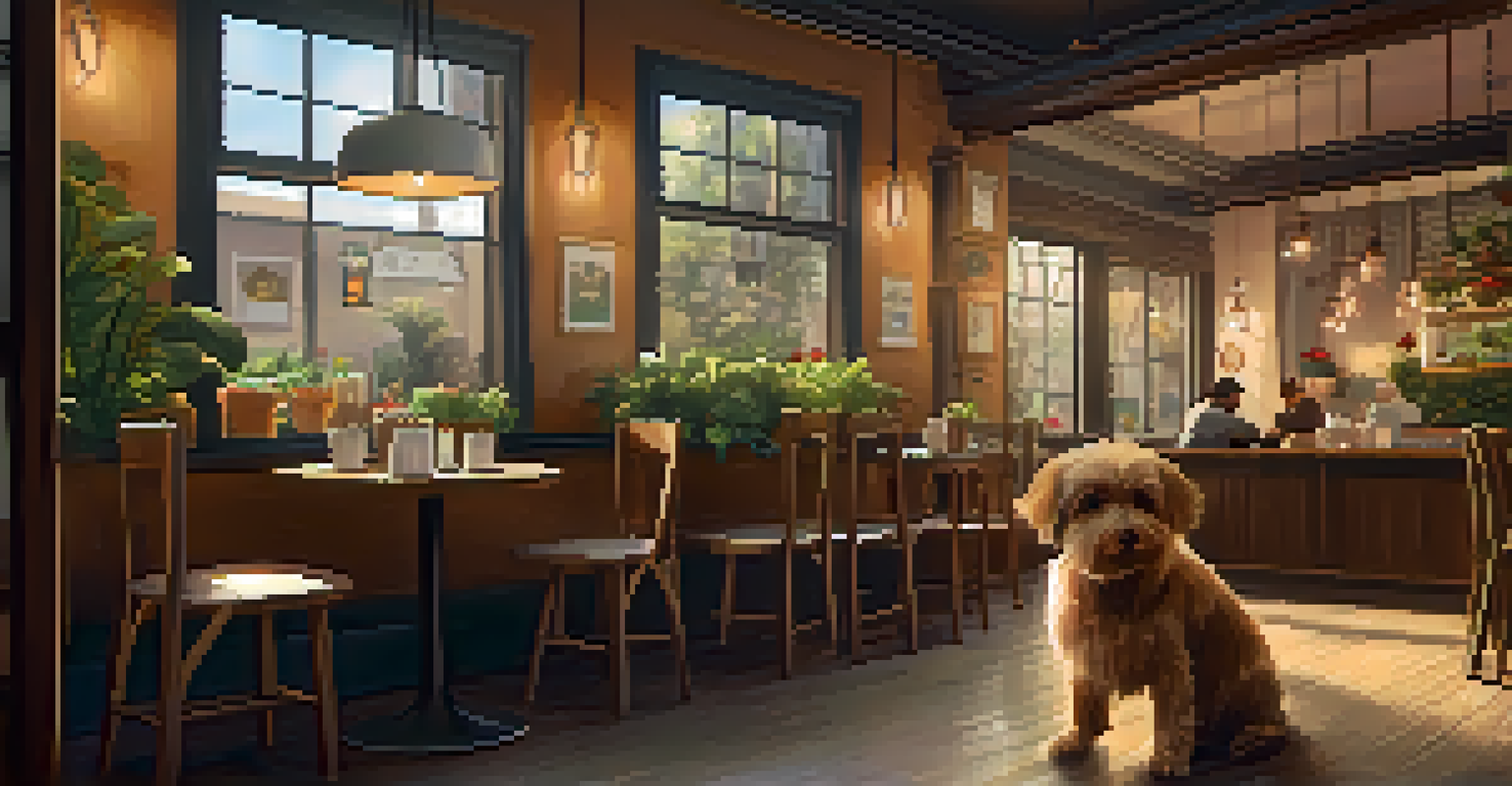 A small dog relaxing on a cushion in a pet-friendly café next to its owner.