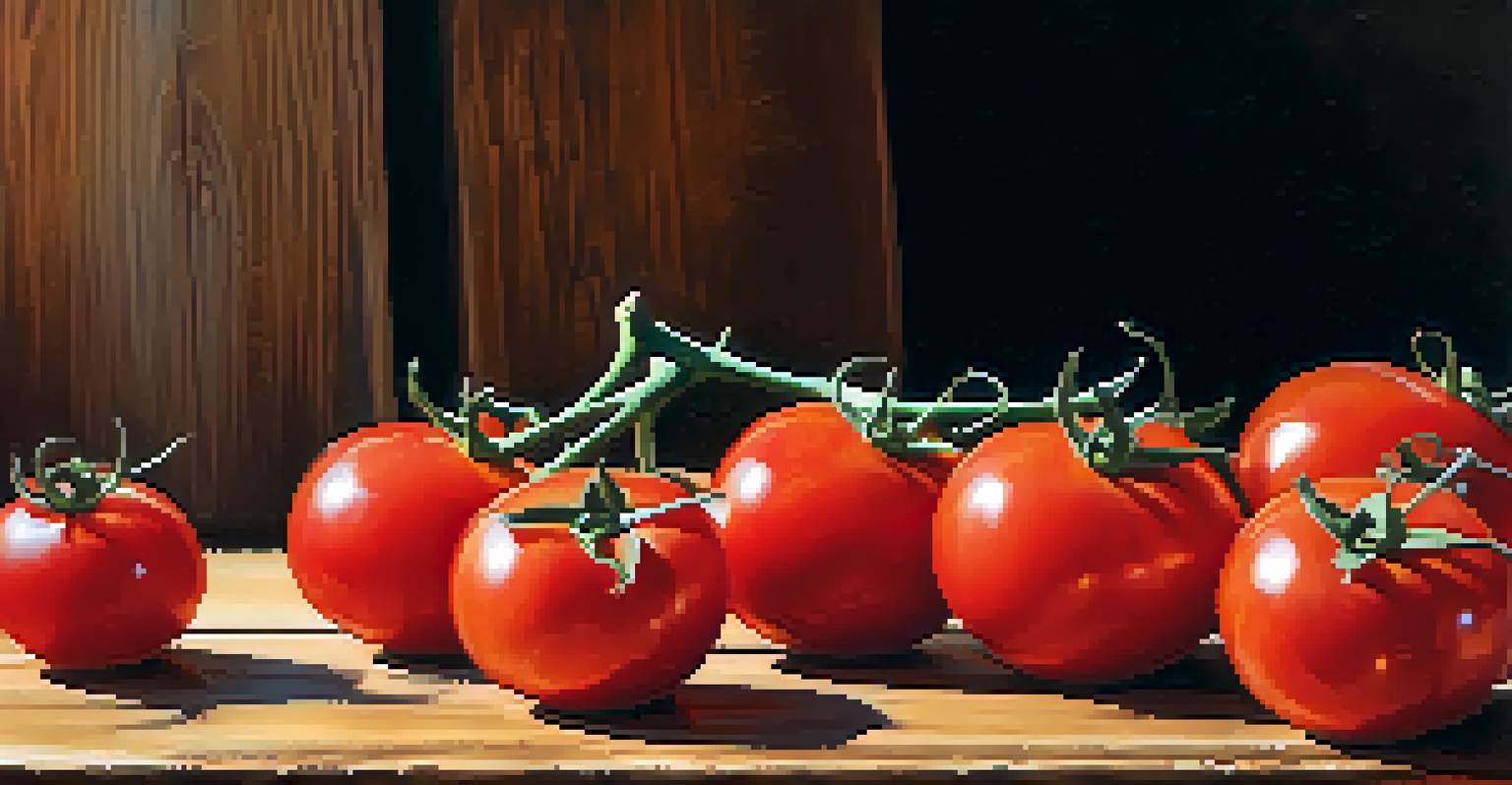 Fresh overripe tomatoes on a wooden table with a blurred background of the La Tomatina festival, showcasing their vibrant color and texture.