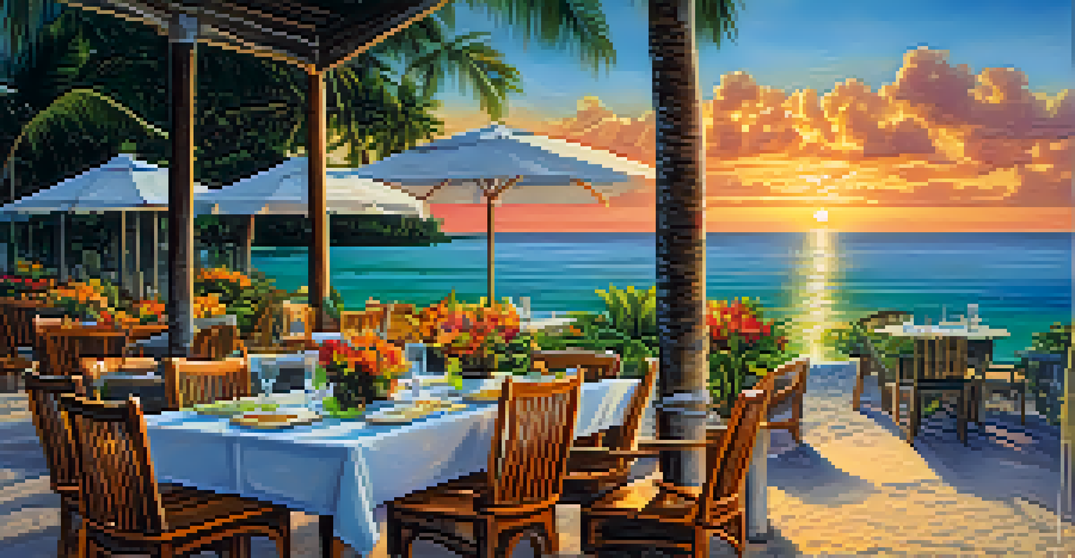 An outdoor dining table in the Florida Keys with tropical dishes and a beautiful ocean view.