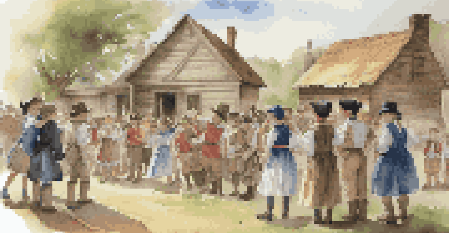 Children dressed in period costumes reenacting a historical event at a site, with props and an adult guide in a rustic setting.