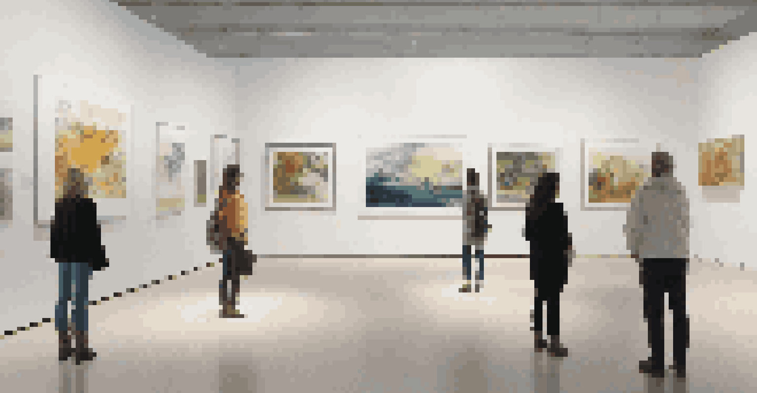 A modern digital exhibition featuring artworks from global art collectives displayed on screens with interactive elements.