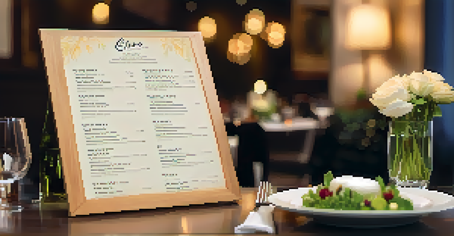 A close-up of a gluten-free menu on a table in a cozy restaurant with soft lighting.