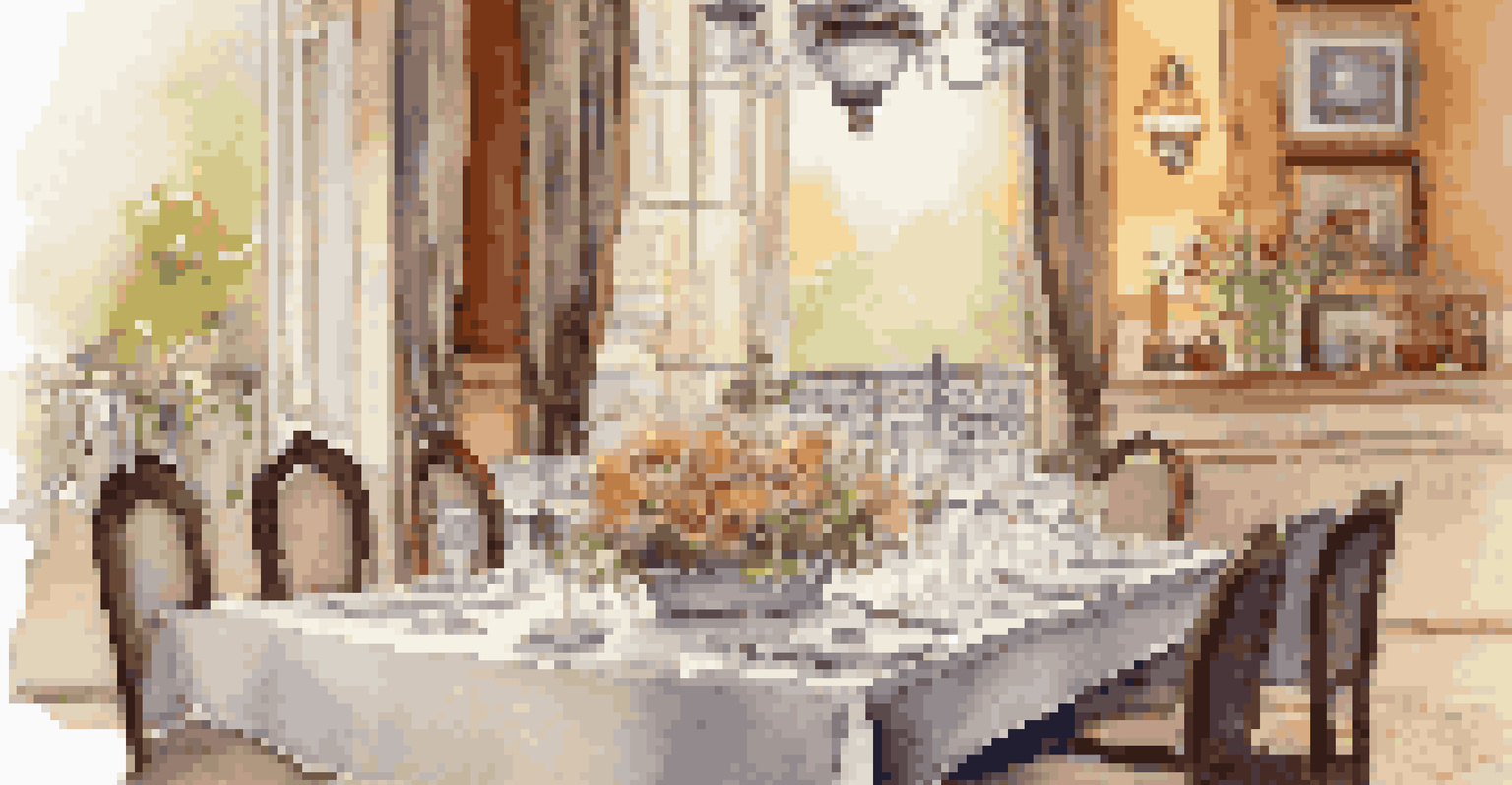 A beautifully arranged dining table in a French bistro with fine china, glassware, and fresh flowers, creating a romantic setting.