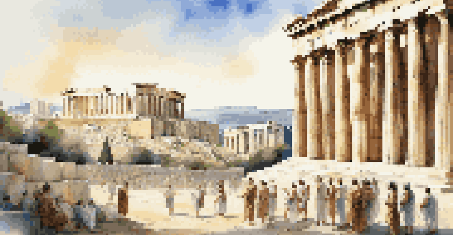 A historical reenactment of ancient Greek philosophers discussing under the Parthenon at the Acropolis.