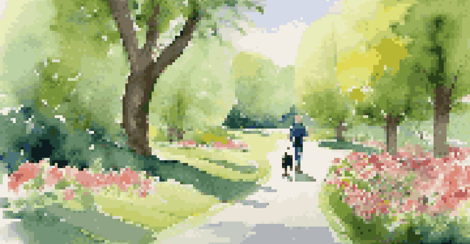 A person and their dog enjoying a break in a green park during travel.