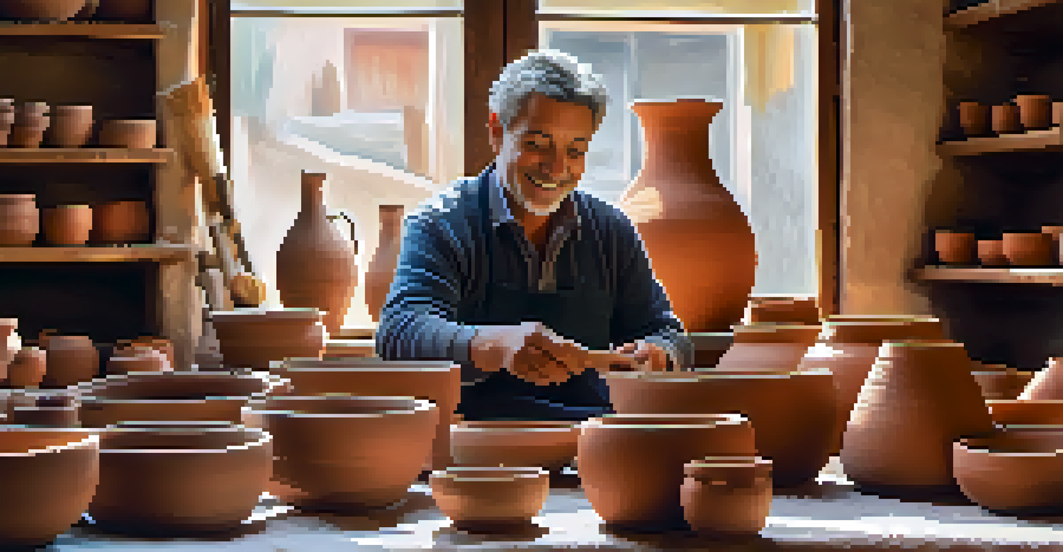An artisan demonstrating pottery craft in a workshop with colorful clay and engaged participants.