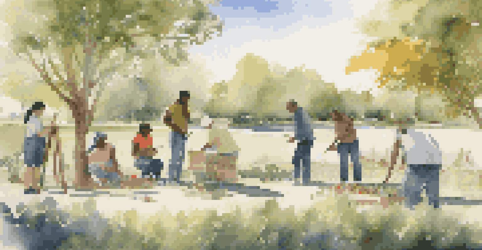 A diverse group of people collaborating on a large mural that represents cultural unity, set in a peaceful outdoor landscape with soft afternoon light.
