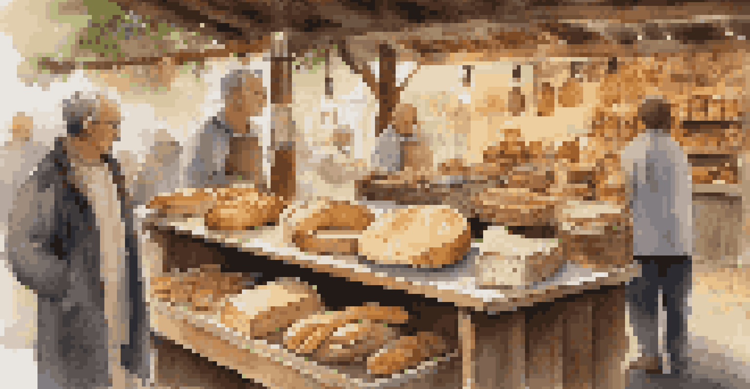An artisan market showcasing handcrafted goods and gourmet foods with a vendor interacting with a customer.