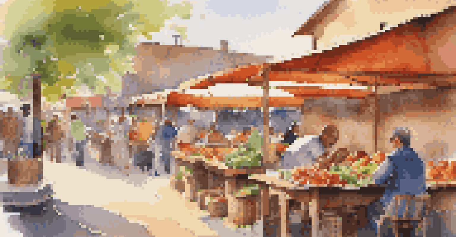 A couple enjoying a meal at a local market, surrounded by fresh produce and vibrant stalls.