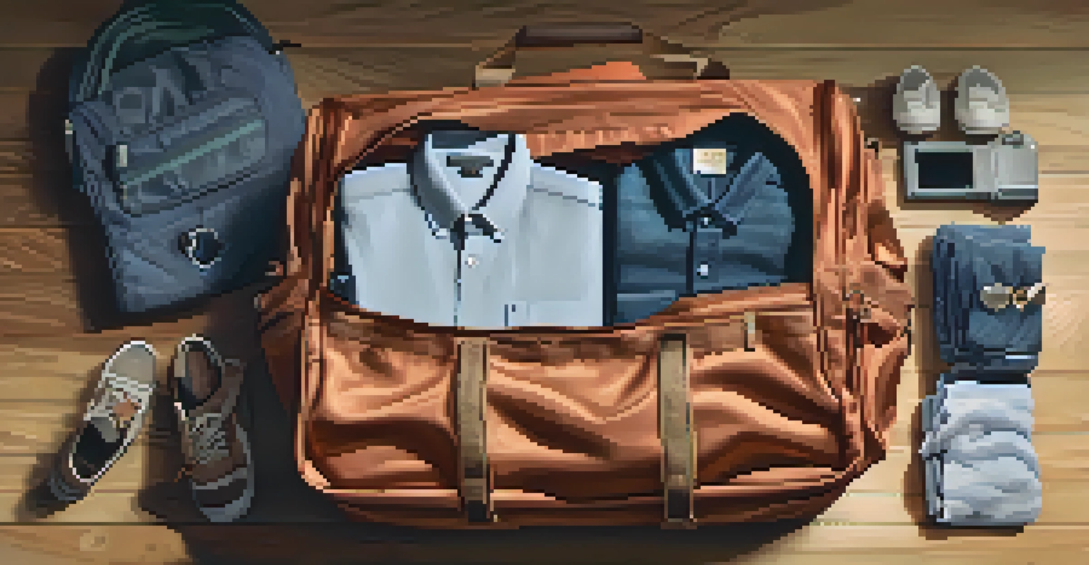 A close-up view of an organized travel bag with neatly folded versatile clothing for a family trip.