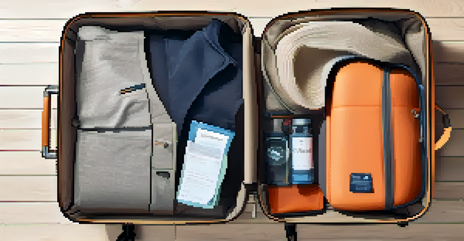 An open suitcase filled with neatly arranged clothing and travel essentials, displayed on a wooden floor with natural light illuminating the scene.