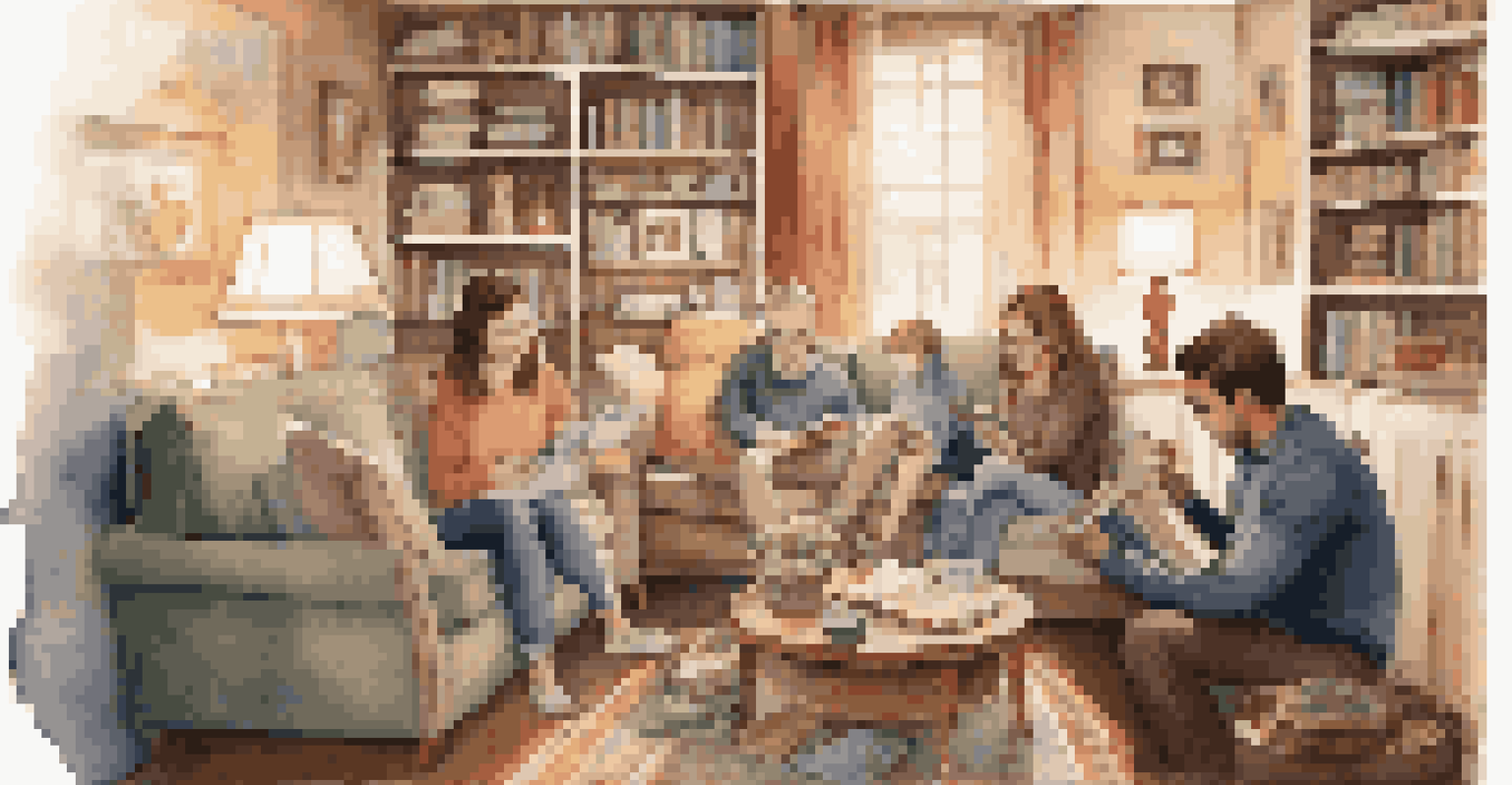 A teenager sharing a travel journal with family members in a warm living room.
