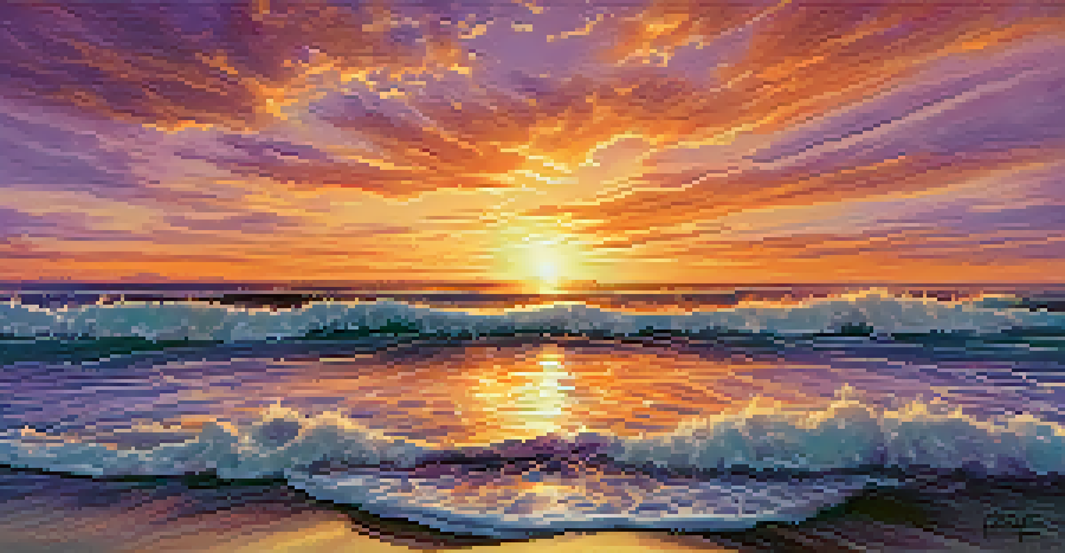 A stunning sunset over the ocean with vibrant colors of orange and purple reflecting on the water.