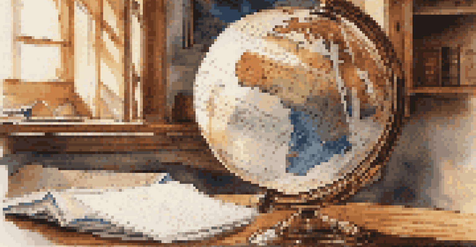 A globe on a wooden table next to a laptop and notepad, with sunlight creating a warm atmosphere.