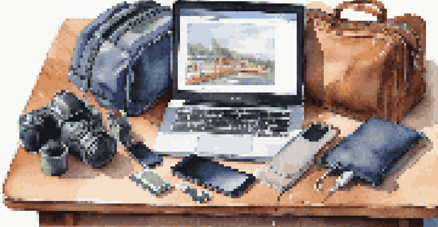 An open carry-on bag showing neatly packed electronics including a laptop, tablet, and chargers, with good lighting.