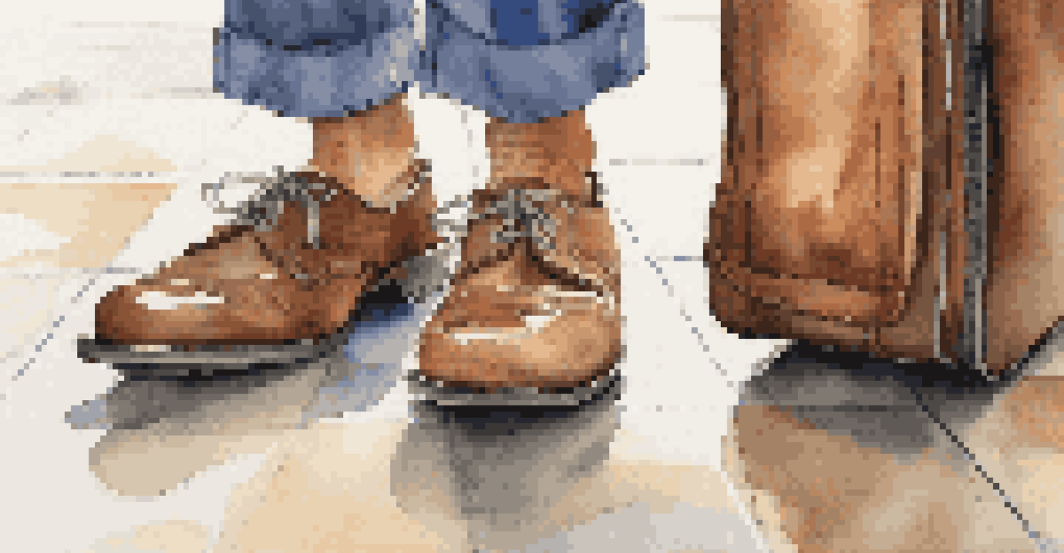 A close-up view of a senior's supportive shoes on an airport floor, highlighting comfort and practicality in a travel setting.
