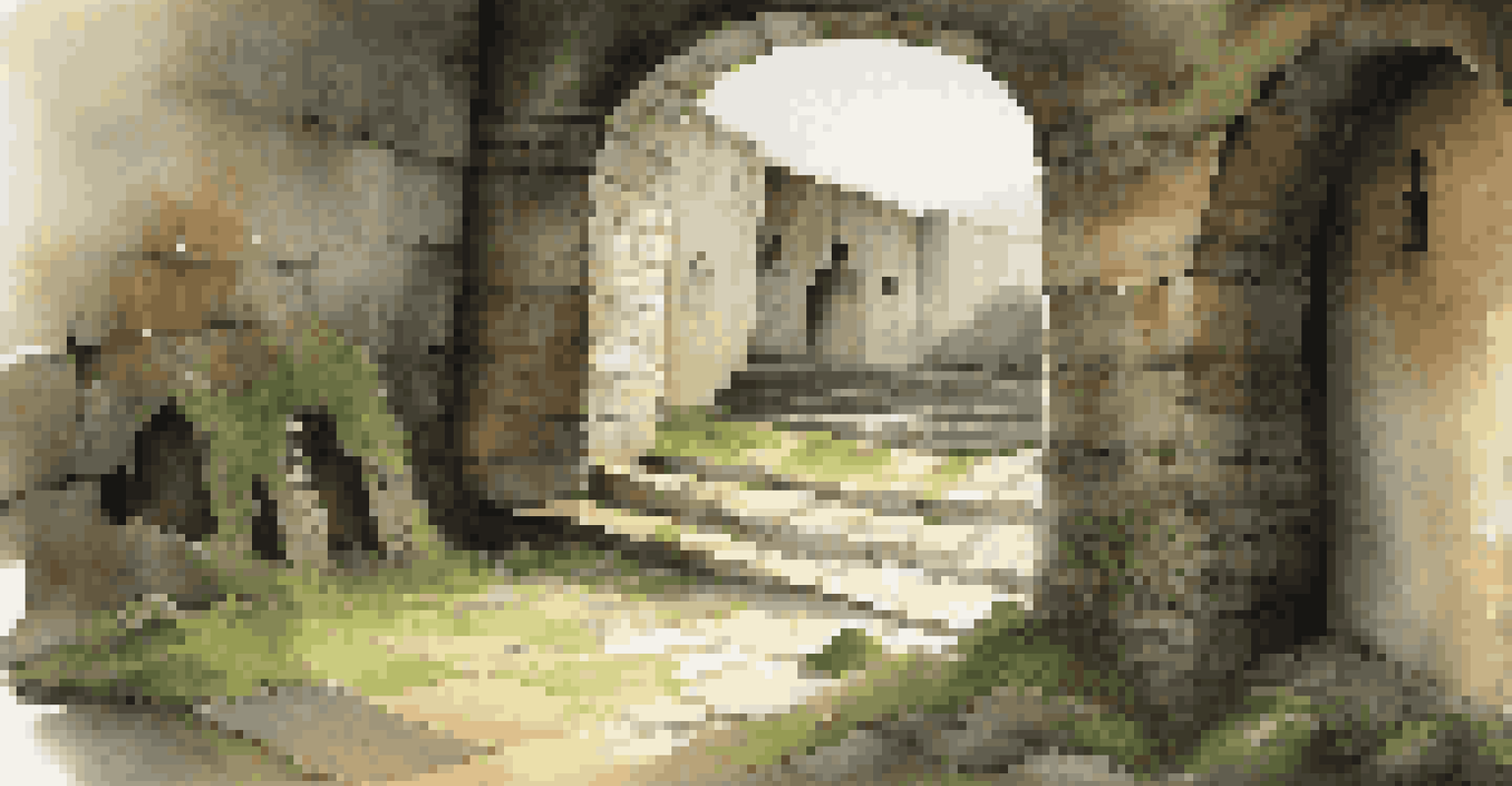 A view of the underground tunnels of Fort San Cristóbal, featuring mossy stone walls and soft light filtering through openings.