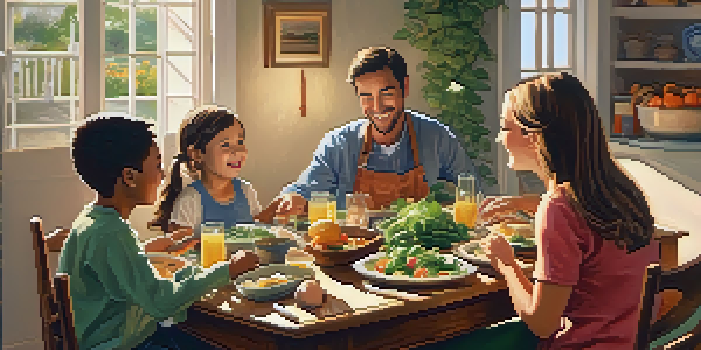 A family cooking together in a cozy vacation rental, surrounded by fresh ingredients and sunlight.