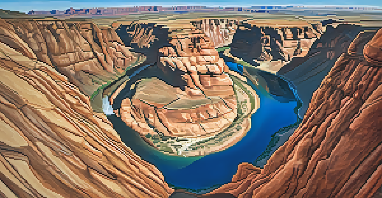 A zipliner soaring above the Grand Canyon, with blue skies and red canyon walls visible below.