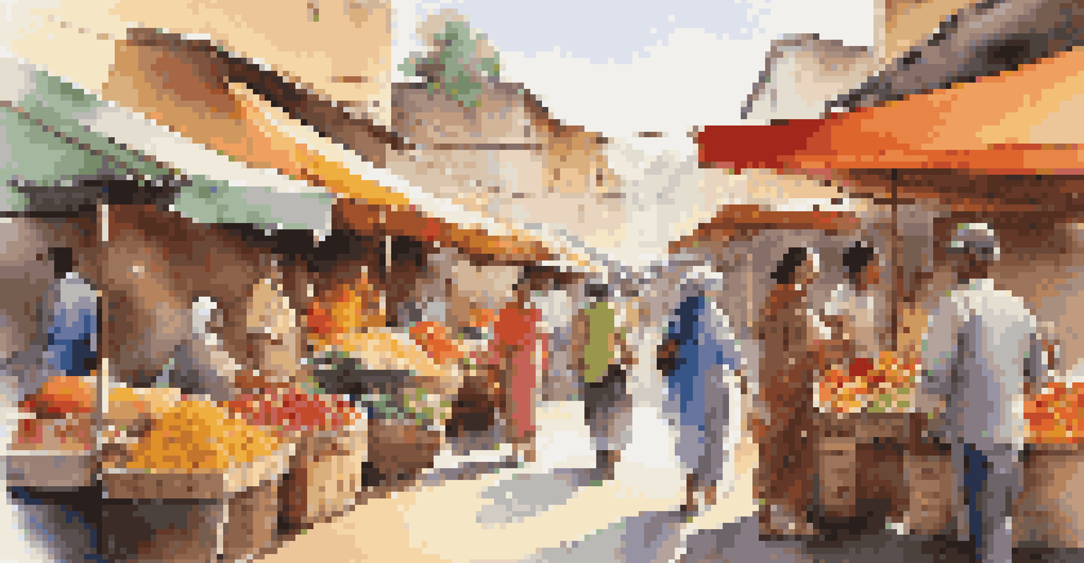 A traveler exploring a colorful outdoor market, surrounded by vibrant stalls, enjoying the experience without heavy bags.