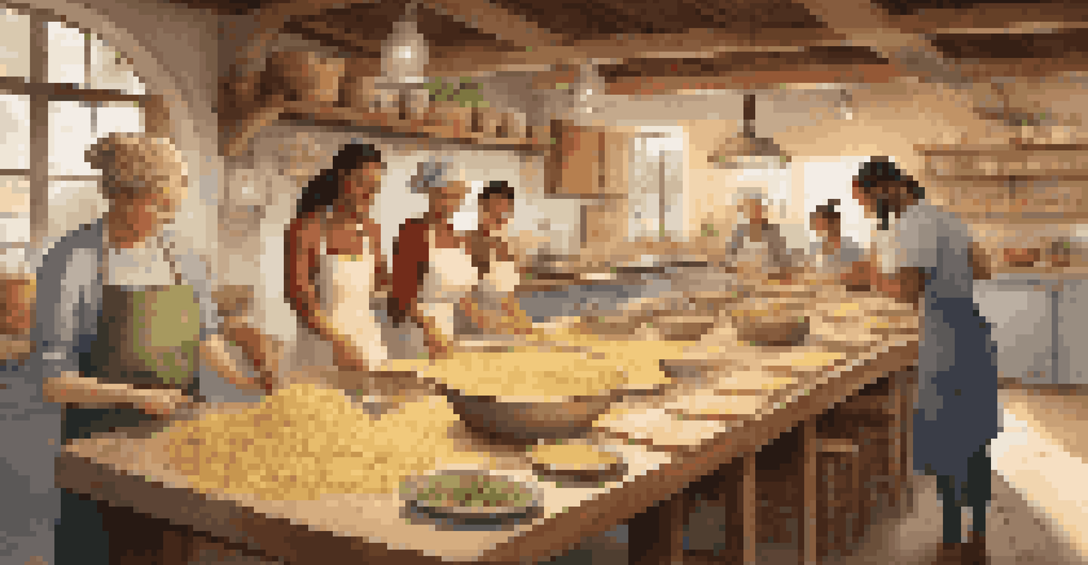 A cooking class in a rustic kitchen where participants learn to make fresh pasta together.