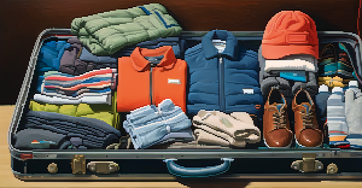 An open suitcase with ski gear and clothing neatly packed, next to a checklist.
