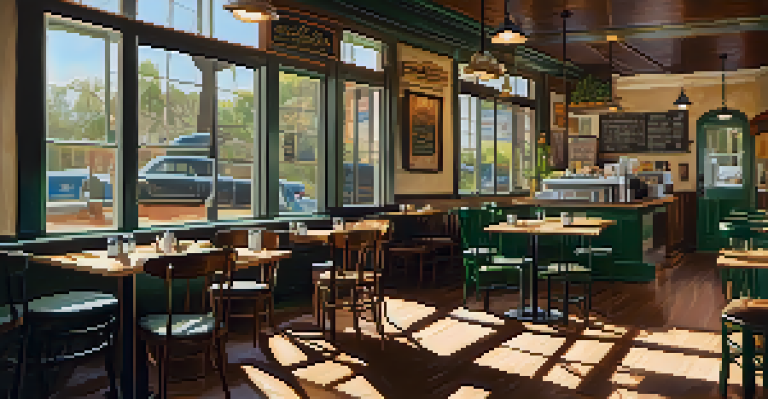 A rustic café setting with vegan soul food dishes, decorated warmly with afternoon sunlight.
