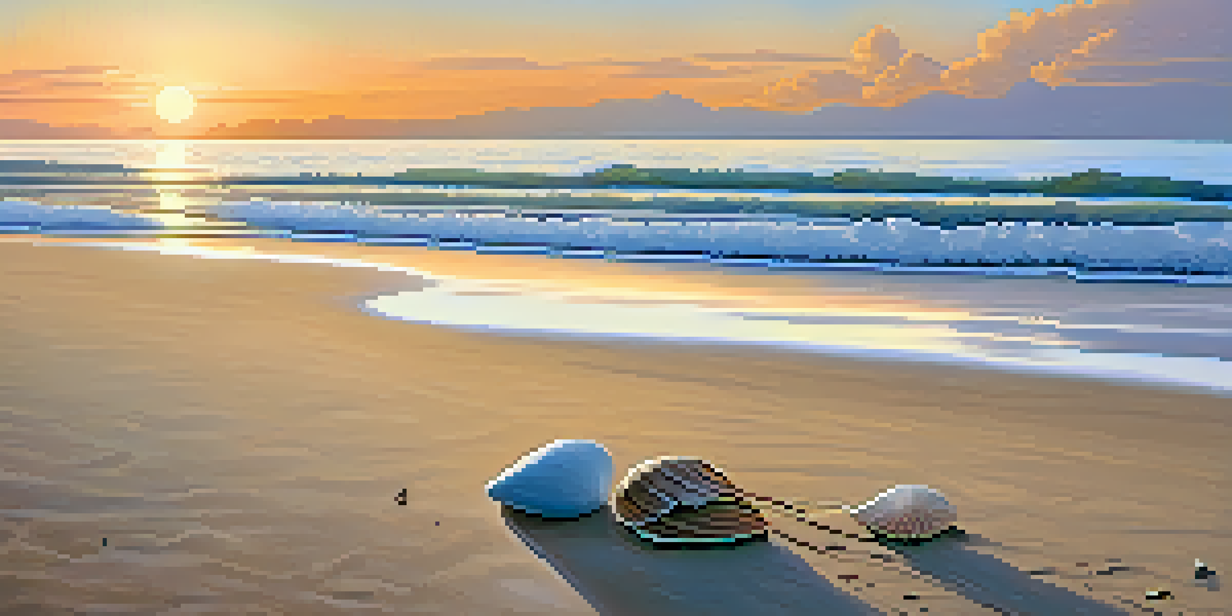 A peaceful beach with a lone backpack on the sand at sunrise, showcasing a minimalist travel aesthetic.