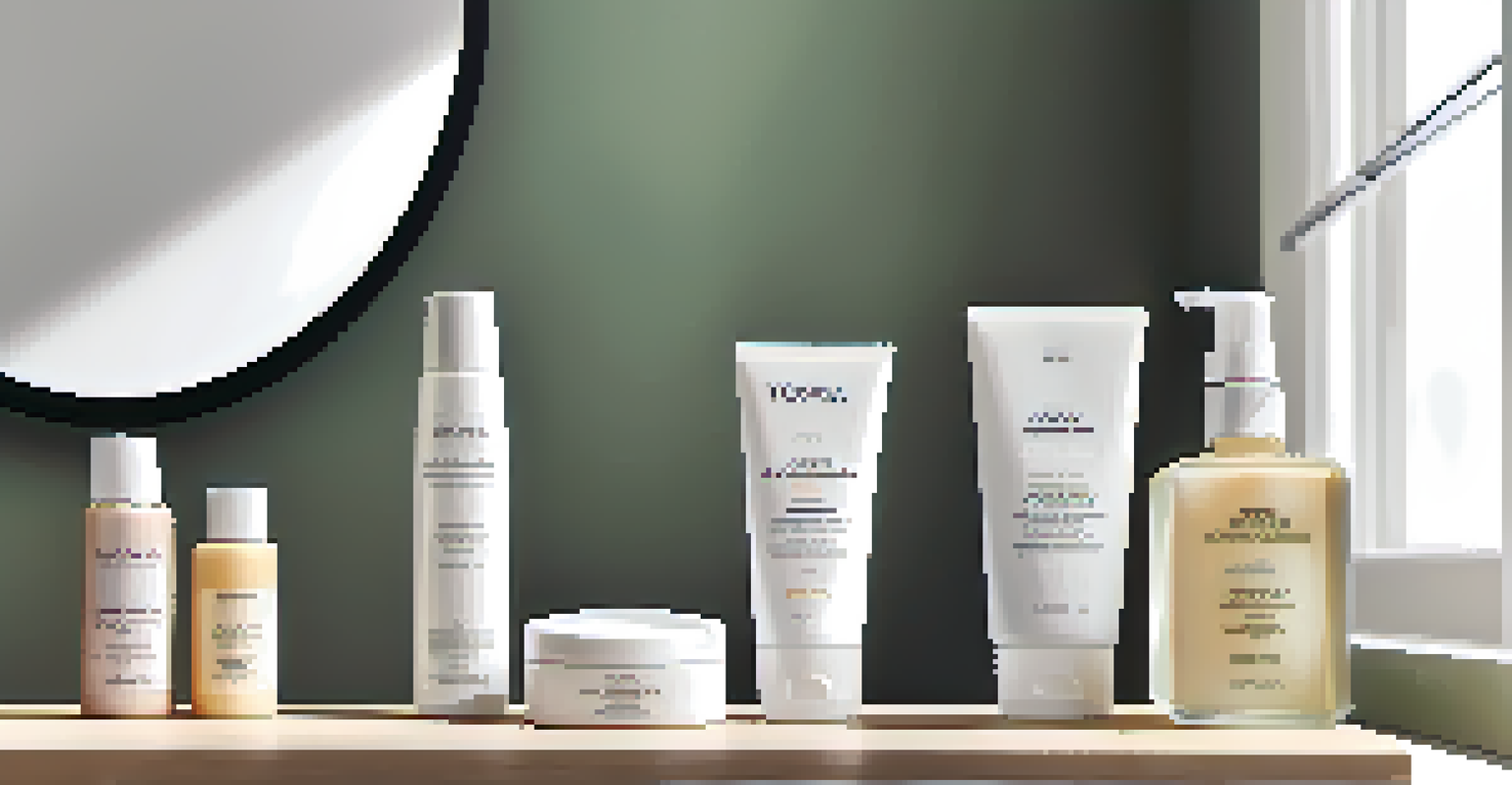Travel-sized toiletries including shampoo, conditioner, and skincare products neatly arranged on a bathroom counter with soft natural light.