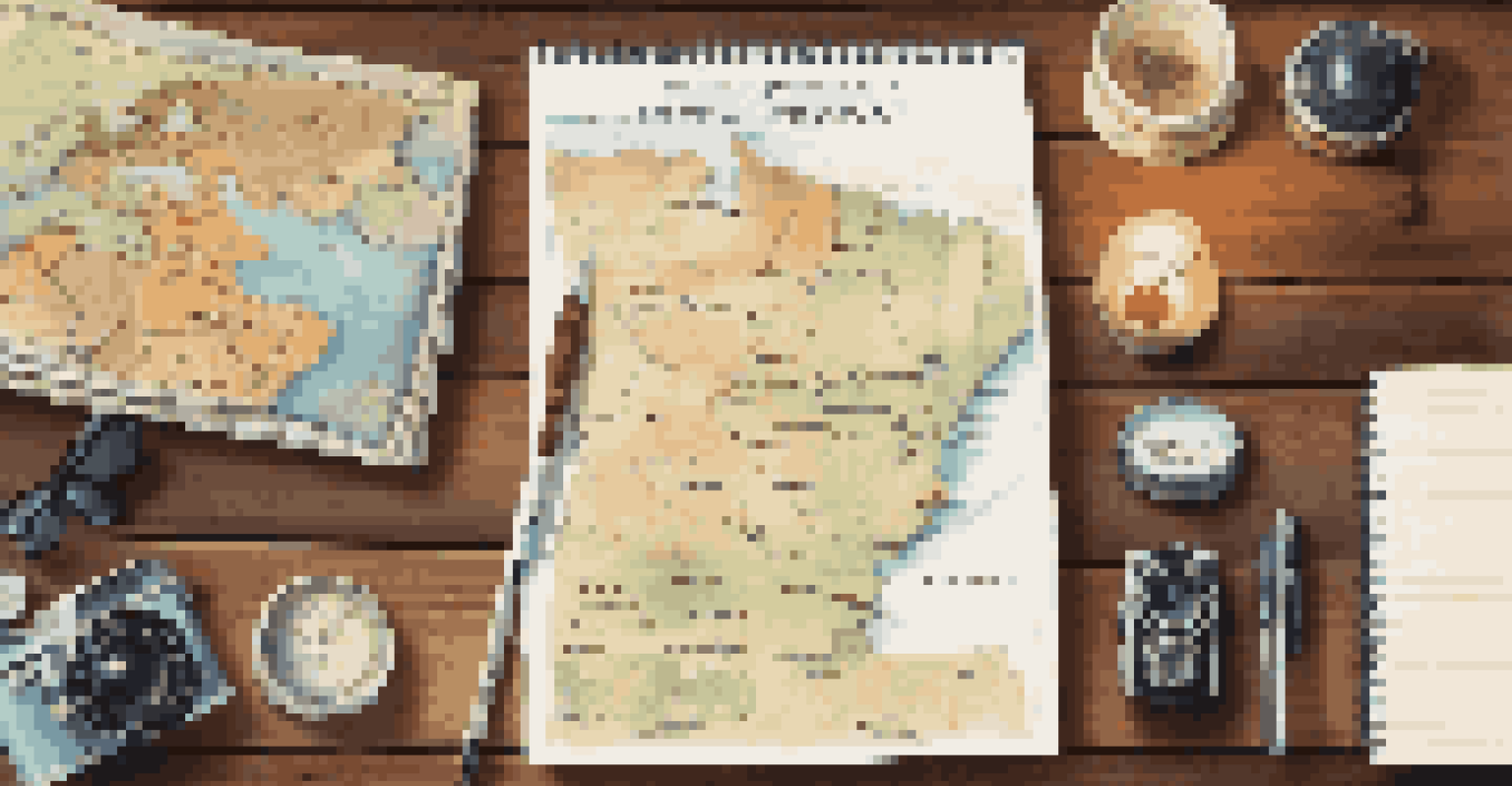A travel itinerary on a wooden table with a map and camera, set in a warm and inviting light.