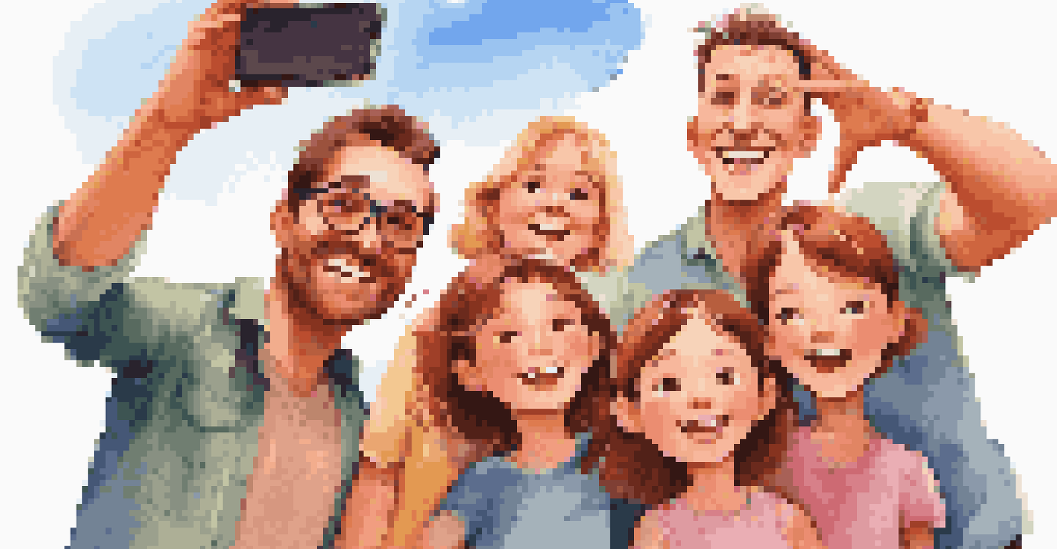 A family taking a selfie in front of a famous landmark, showcasing their excitement.