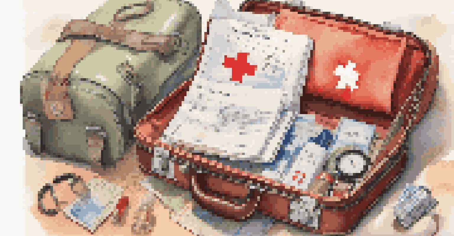 A travel insurance policy document displayed with travel essentials like a passport and suitcase on a table, with a world map in the background.