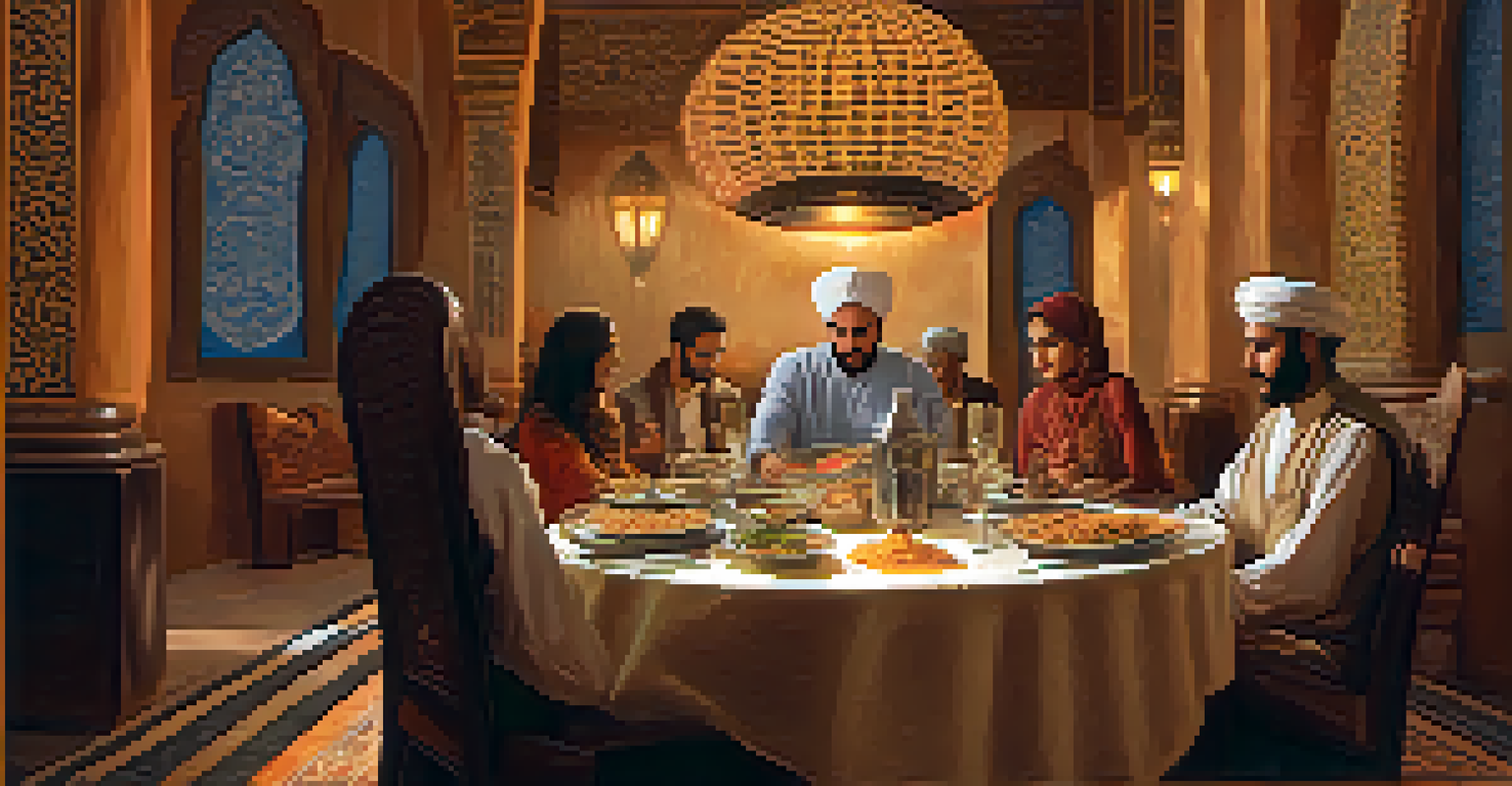 A cozy Middle Eastern dining table with traditional dishes, showcasing the cultural importance of dining etiquette.