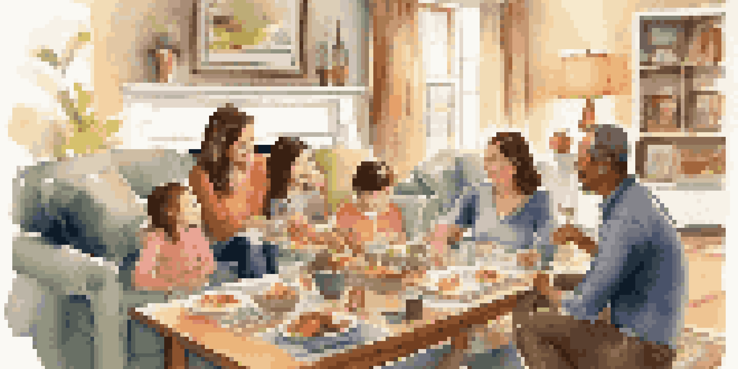 A family discussing travel etiquette in a cozy living room with a table full of travel brochures and a checklist.