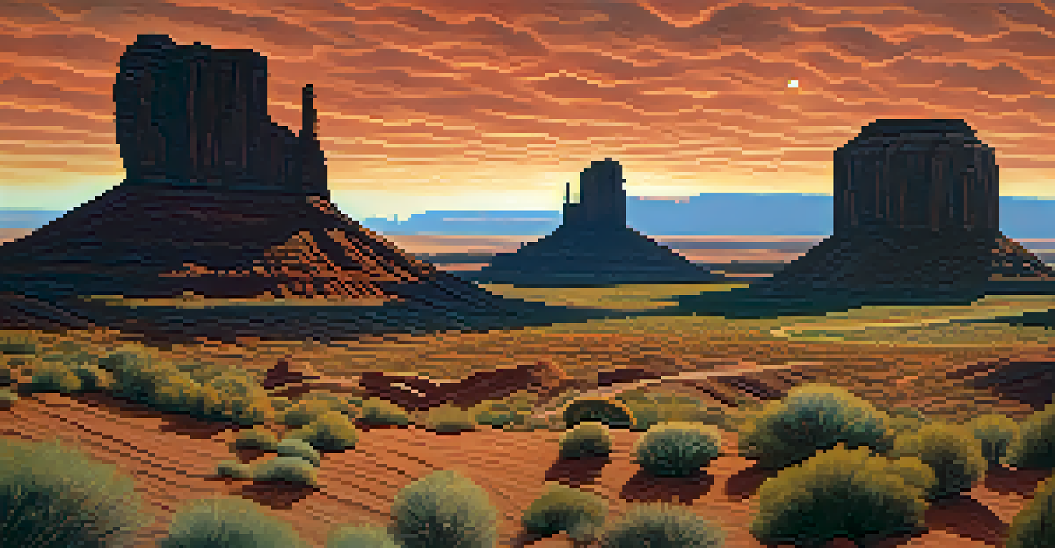 A breathtaking view of Monument Valley at sunset, showcasing red rock formations and a vast desert landscape.