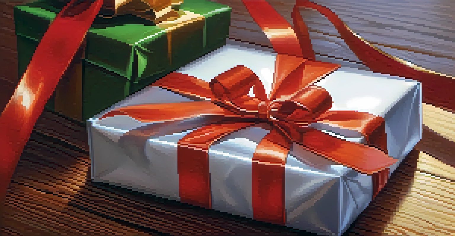 A close-up of a beautifully wrapped gift with a decorative ribbon, symbolizing the importance of gift-giving in international business.
