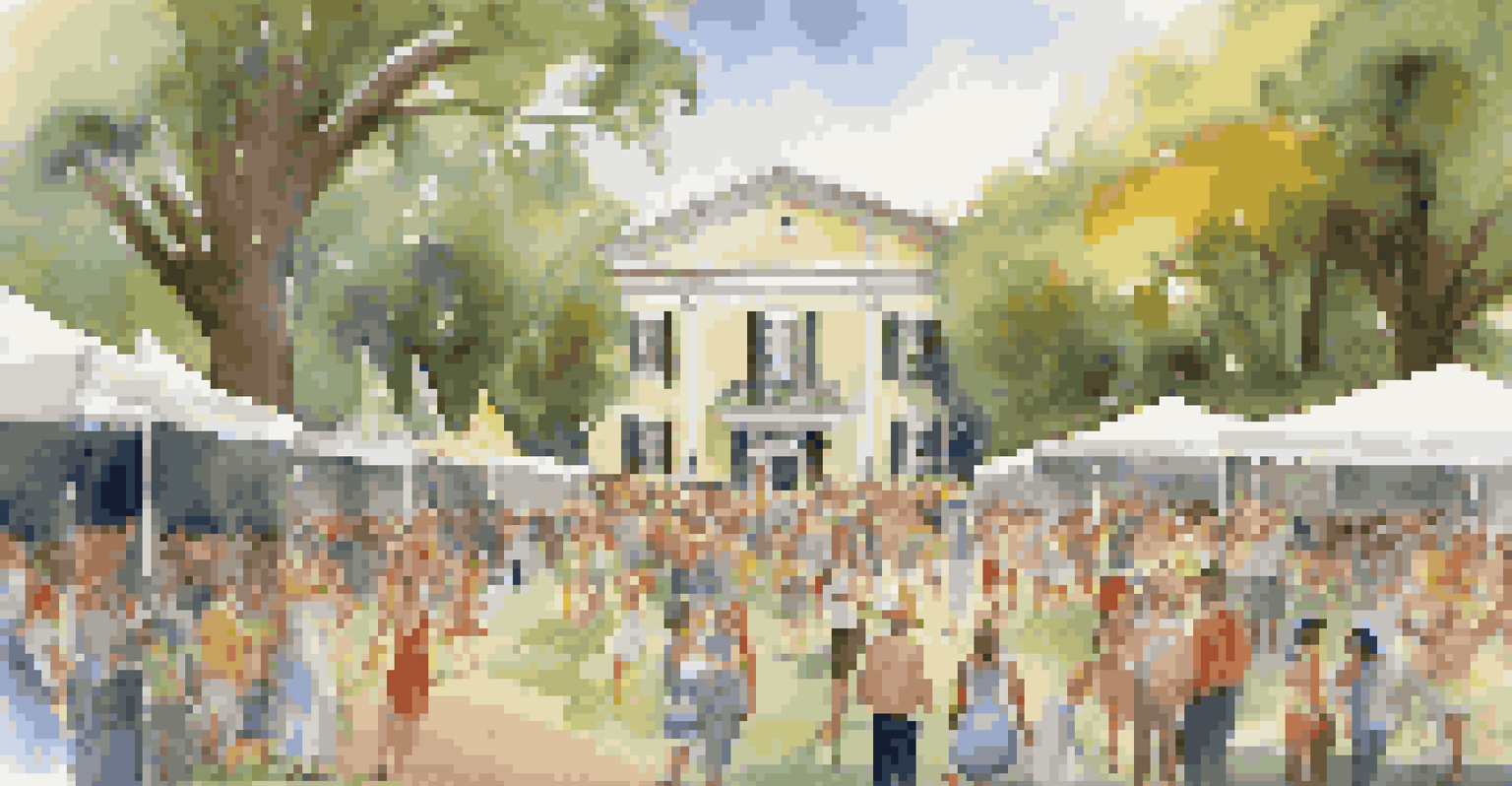A colorful scene from Spoleto Festival USA with diverse crowds enjoying performances in a park.
