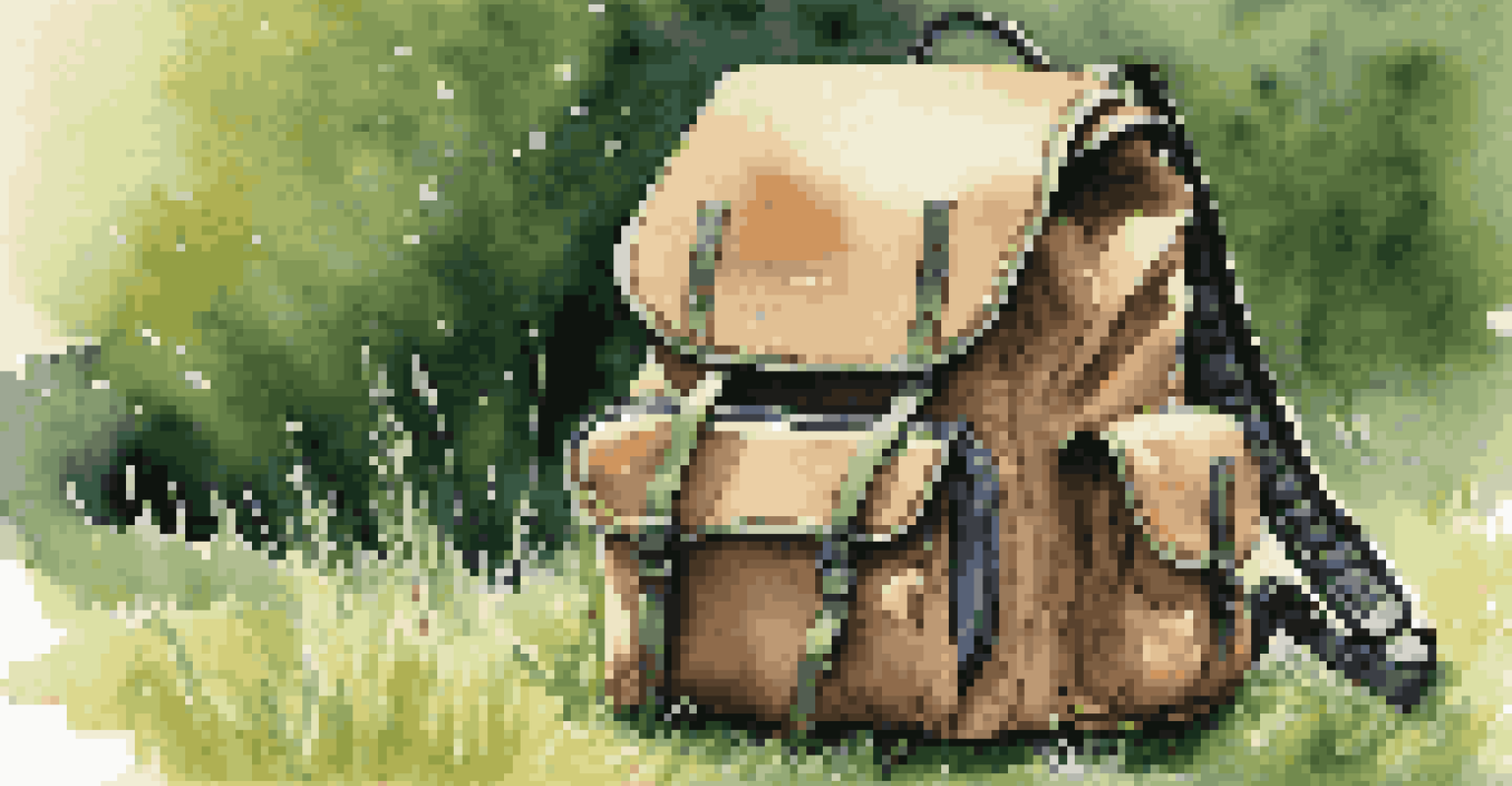 A close-up of an outdoor backpack on grass, highlighting its features and hydration solutions.