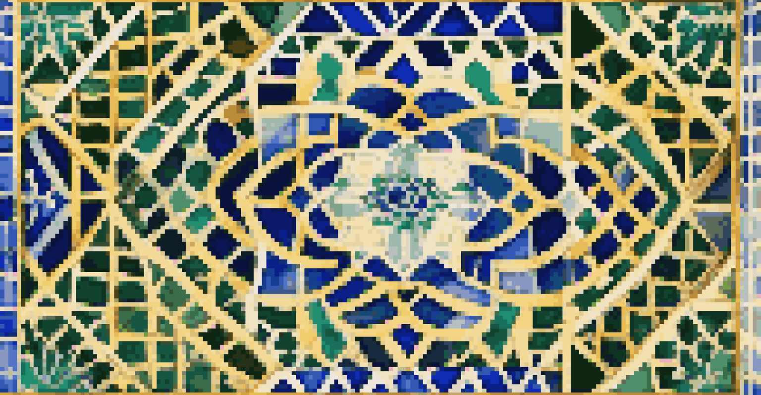 A close-up view of the colorful zellige tile work of the Alhambra, showcasing intricate geometric patterns.