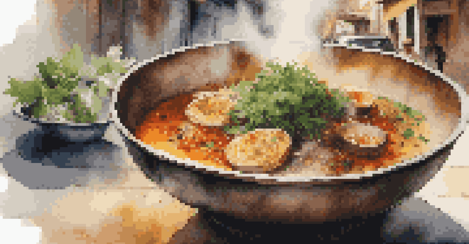 A close-up of a bowl of street food, garnished with herbs and spices.