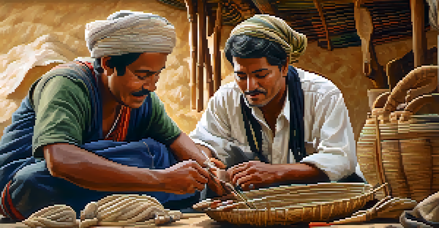 A traveler observing a local artisan at work, emphasizing the craft and the connection between them.