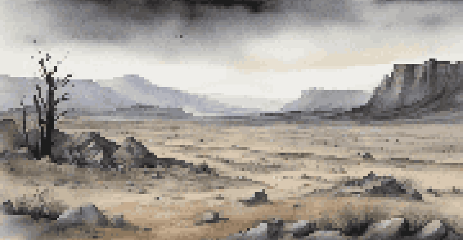 A bleak scene in the Valley of Ashes with gray ashes on the ground and the eyes of Dr. T.J. Eckleburg in the background, representing loss and decay.