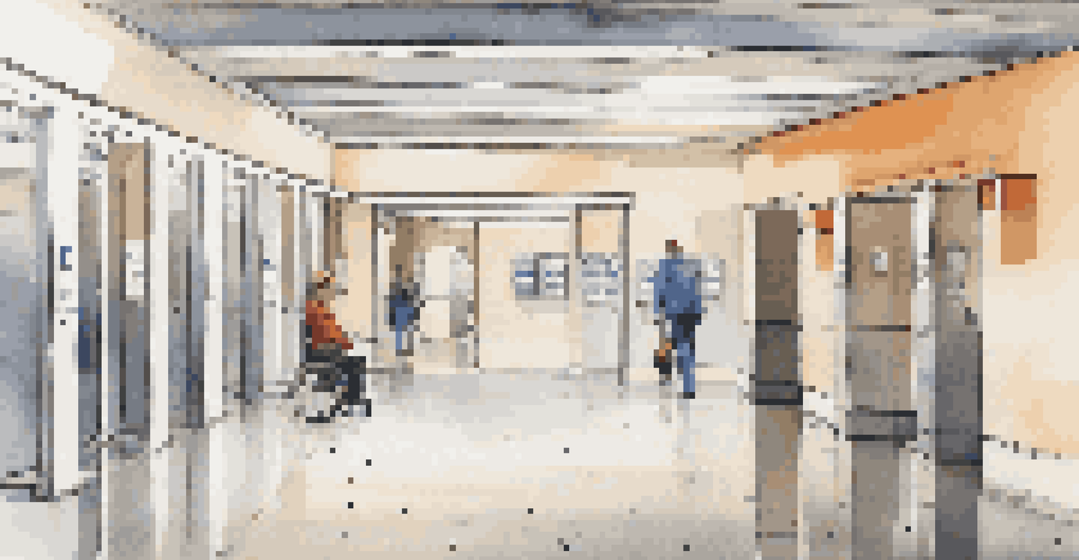 An accessible airport sign featuring braille and high-contrast colors, showing directions to restrooms and elevators.
