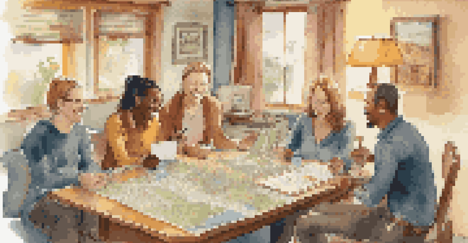 Travelers in a hotel room discussing an emergency plan with a map on the table, surrounded by luggage and personal items.
