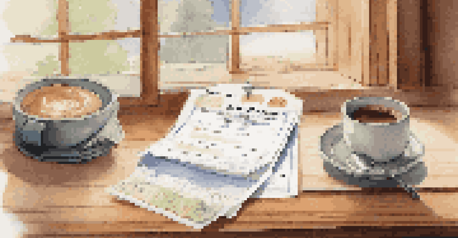 An organized collection of pet travel documents on a wooden table, with a cat toy and a steaming cup of coffee in the background under soft natural light.