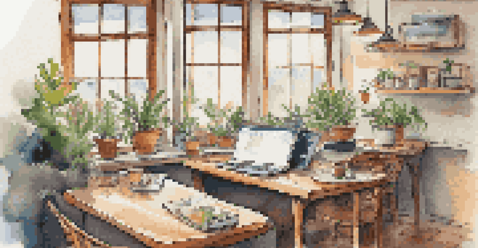 A cozy cafe with a digital nomad working on a laptop, surrounded by a cup of coffee and colorful stationery.