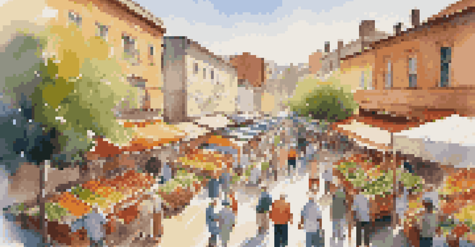 A lively local market filled with seniors shopping for fresh produce and local goods.